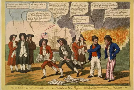 A cartoon depicting the "Fall of Washington" in the War of 1812
